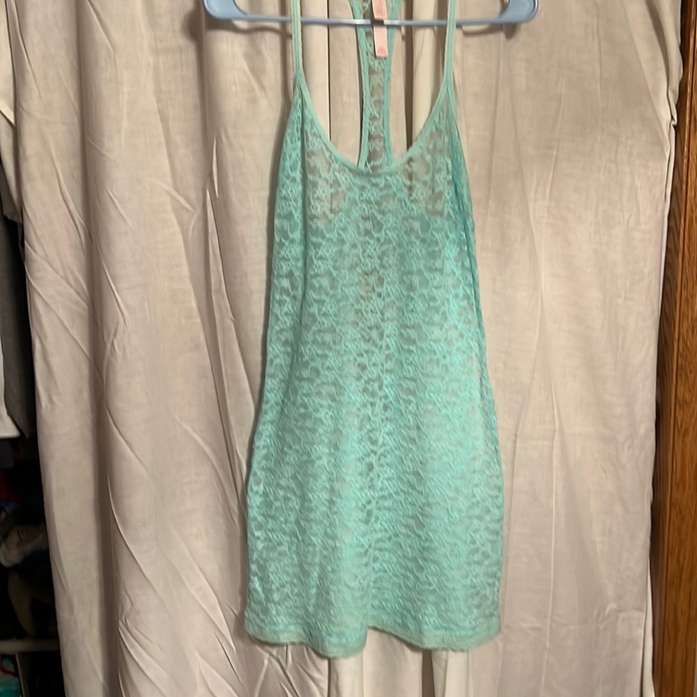 Victoria Secret sea green all over lace chemise.